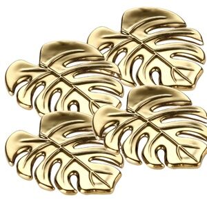 Set of 4 Monstera Leaf Coasters - Gold Tone Tropical Leaves Coaster